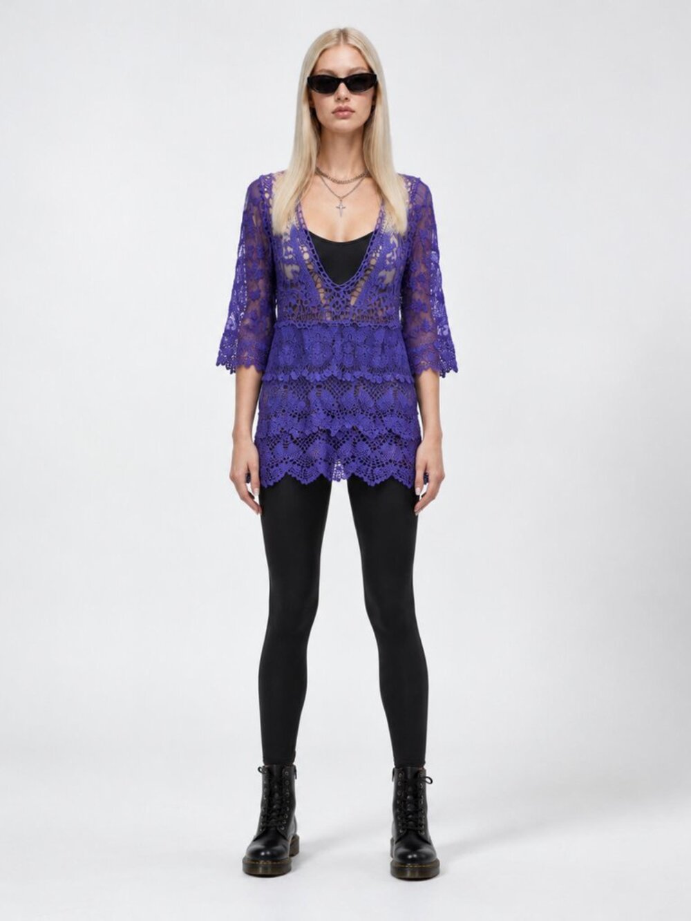 Pretty angel purple Crochet Openwork lace gothic new top S